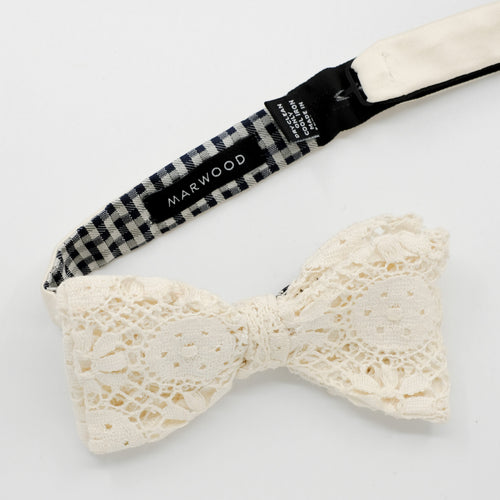 Ecru Geo Lace Pre-Tied Bow Tie