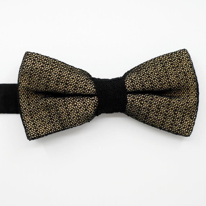 Black/Gold Fragile Lace Pre-Tied Bow Tie