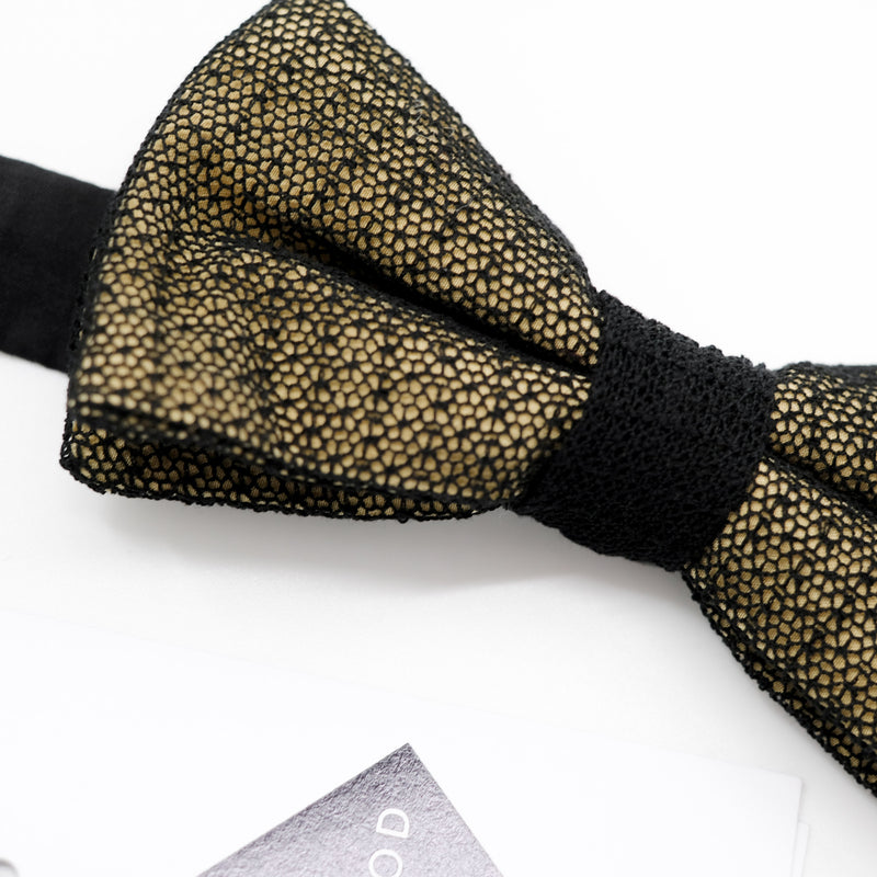 Black/Gold Fragile Lace Pre-Tied Bow Tie