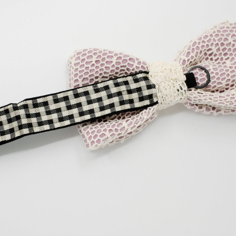Lilac Mesh Lace Pre-Tied Bow Tie