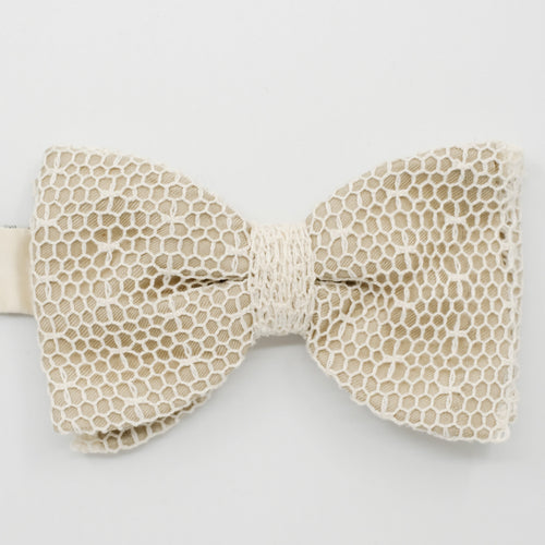 Beige Mesh Lace Pre-Tied Bow Tie