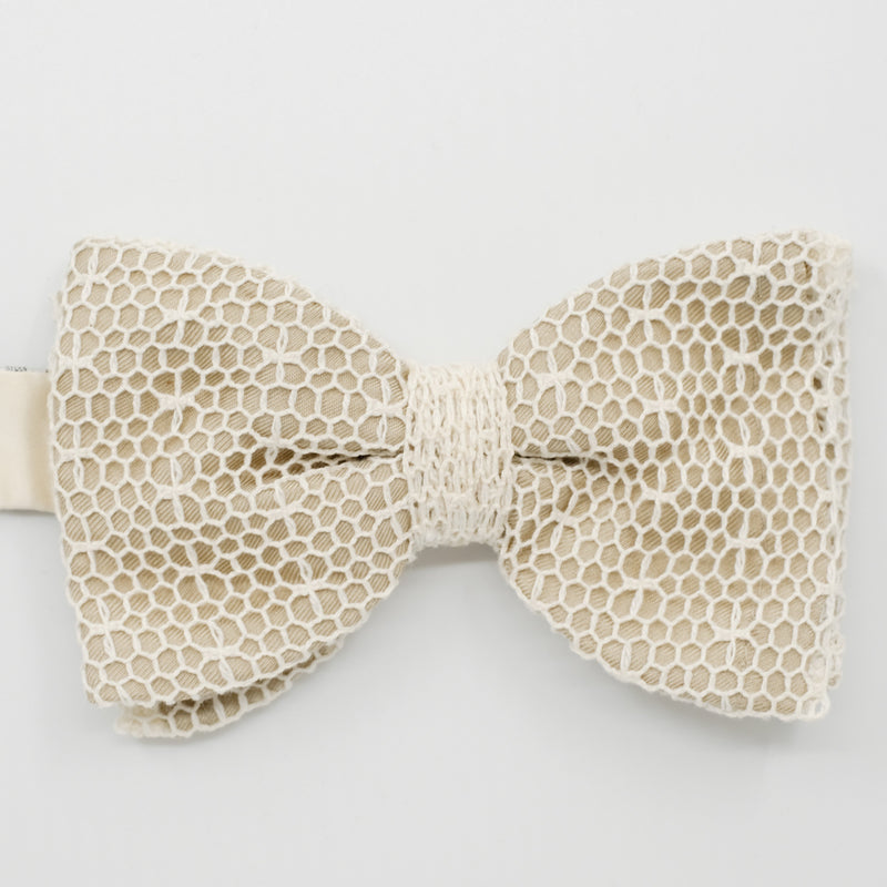 Beige Mesh Lace Pre-Tied Bow Tie