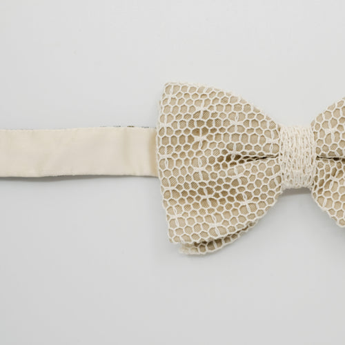 Beige Mesh Lace Pre-Tied Bow Tie