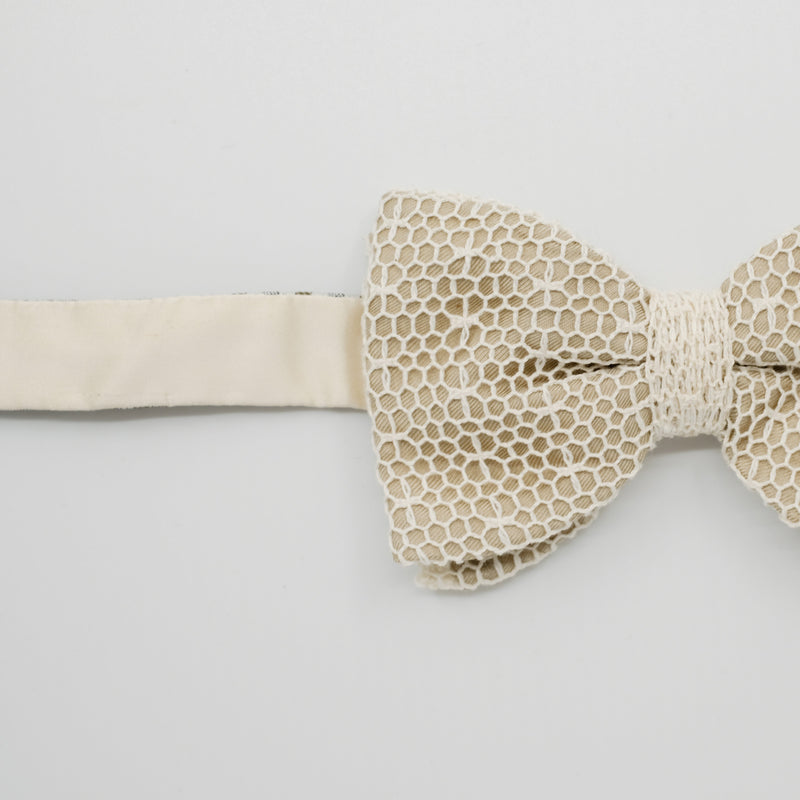 Beige Mesh Lace Pre-Tied Bow Tie