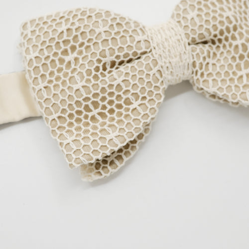 Beige Mesh Lace Pre-Tied Bow Tie