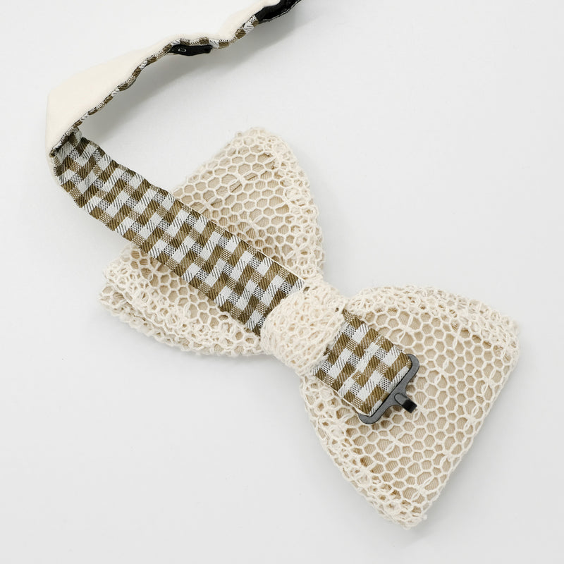 Beige Mesh Lace Pre-Tied Bow Tie