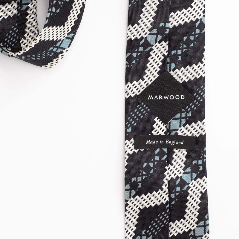 Aqua Black Grid Stripe Silk Tie