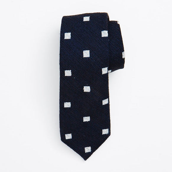 Navy/White Wool Silk Squares Tie
