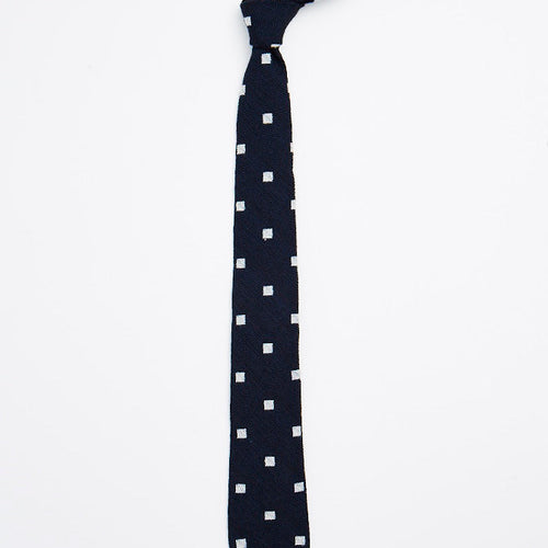 Navy/White Wool Silk Squares Tie