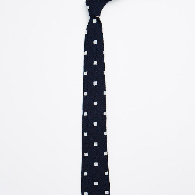 Navy/White Wool Silk Squares Tie