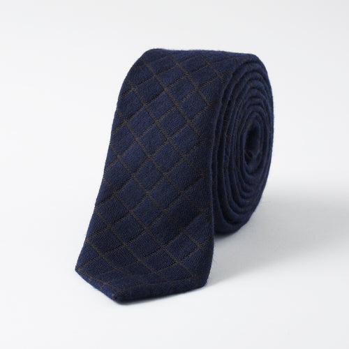 Navy Wool Silk Woven Tie
