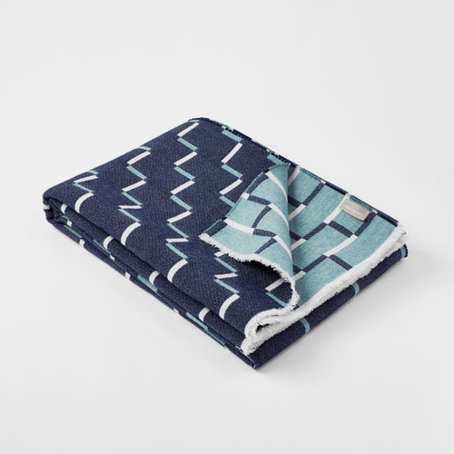 Indigo / Aqua Steps Wool Throw - A.L.Smith