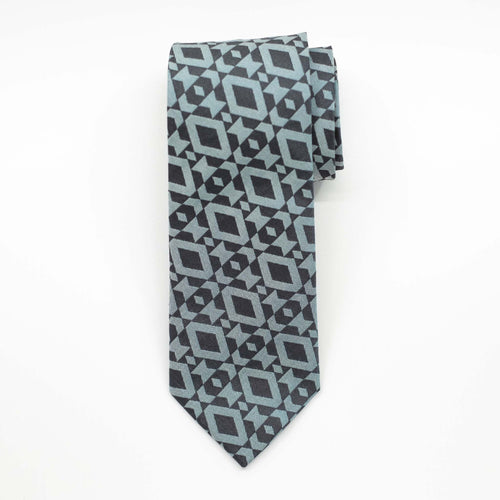 Soft Teal Geo Tiles Silk Tie