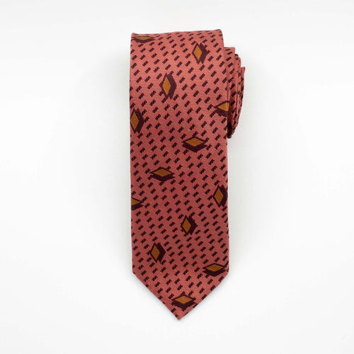 Coral Double Diamond Silk Tie