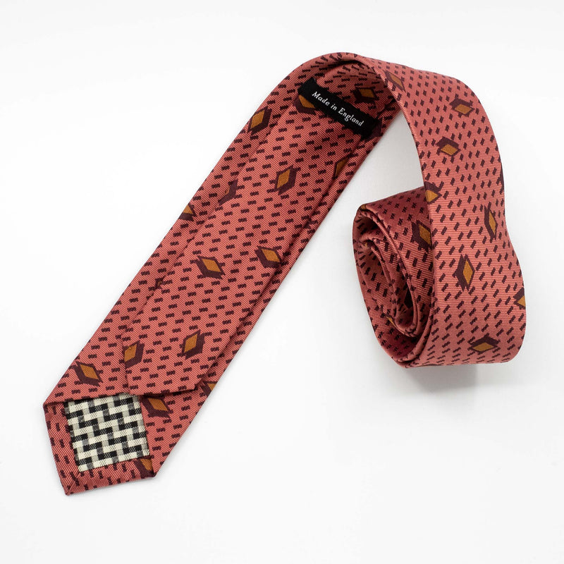 Coral Double Diamond Silk Tie