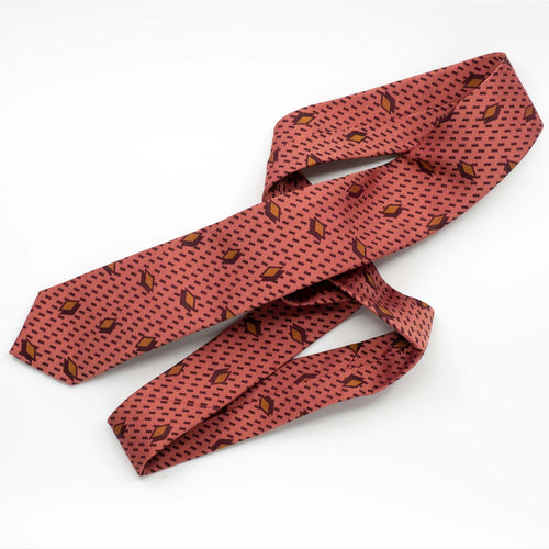 Coral Double Diamond Silk Tie