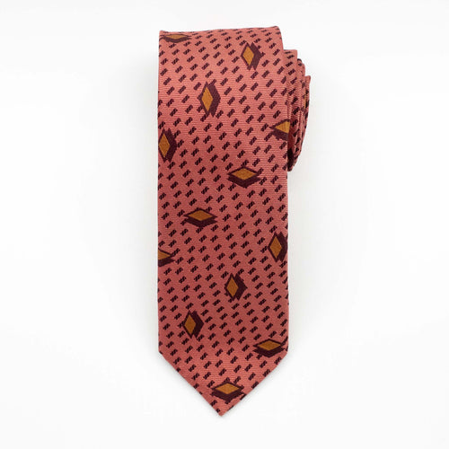 Coral Double Diamond Silk Tie