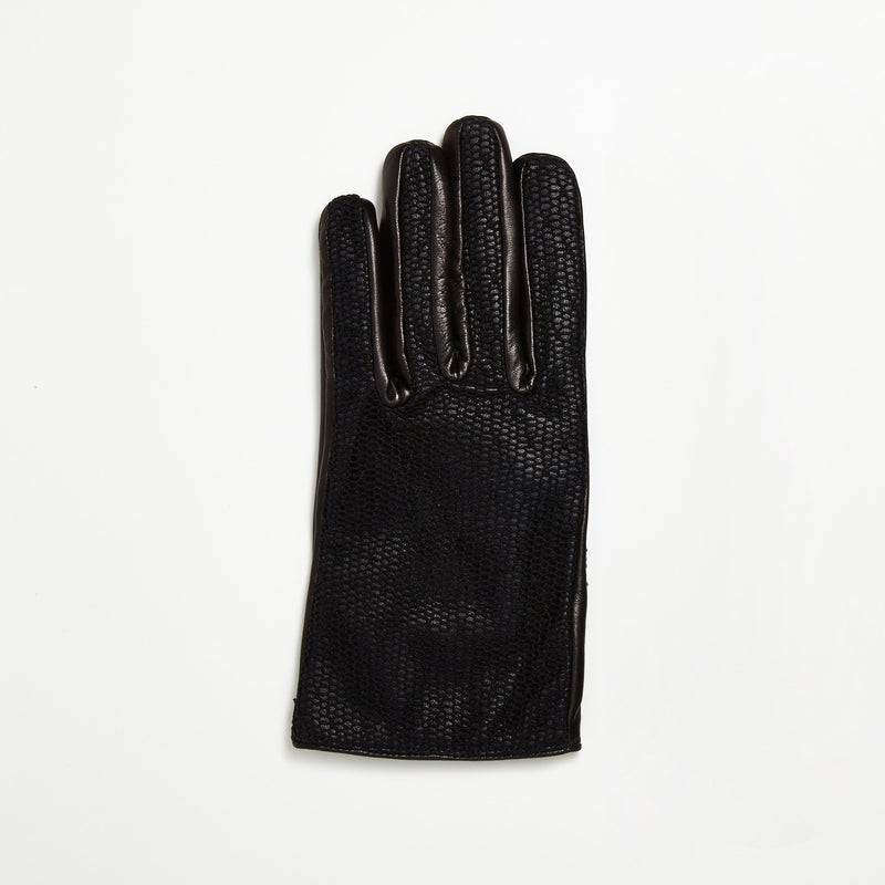 Men's Leather Driving Gloves with Mesh Lace Overlay