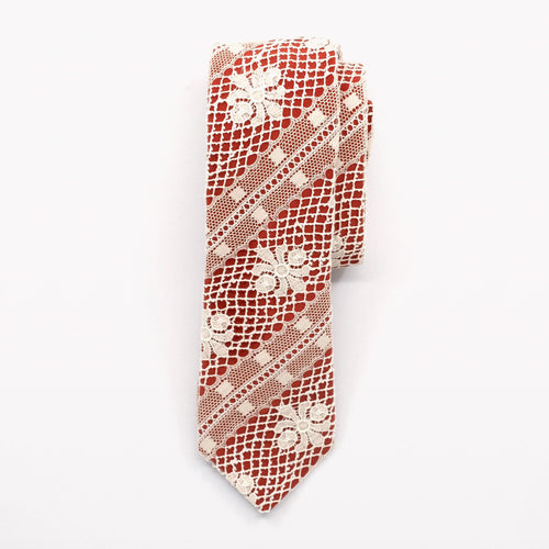 Ecru/Red Crest Lace Tie