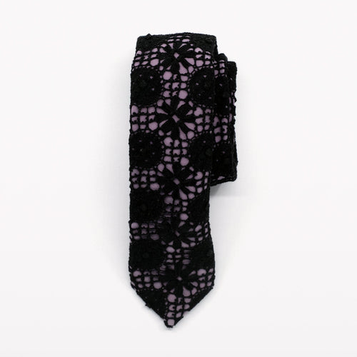 Black/ Lilac Geo Lace Tie