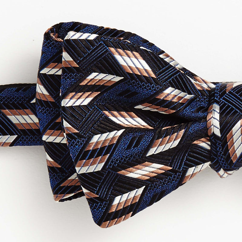 Navy Blue Dash Silk Self-tie Bow Tie