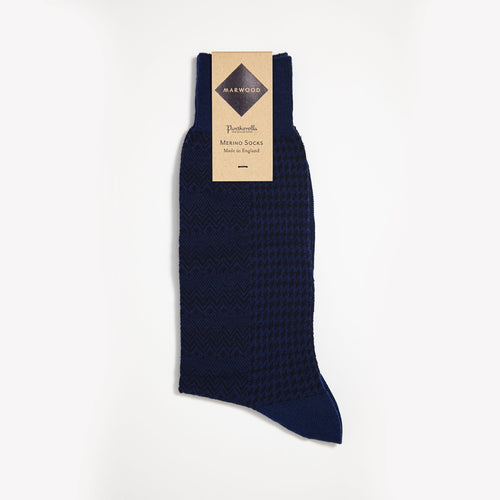 Size Small Cobalt Zigzag Merino Wool Socks