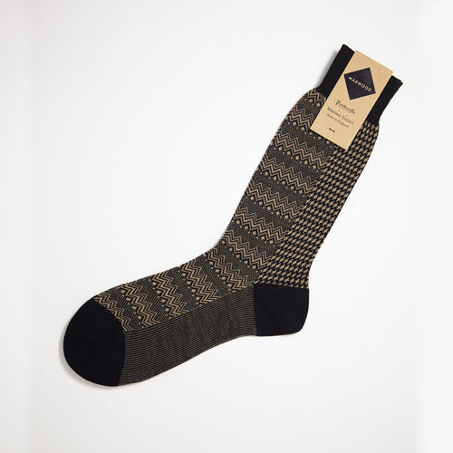 Size Small Black Zigzag Merino Wool Socks