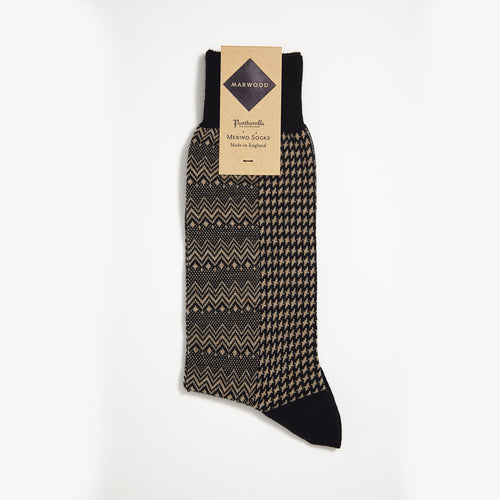 Size Small Black Zigzag Merino Wool Socks