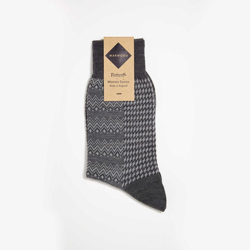 Size Small Grey Marwood Zigzag Merino Wool Socks