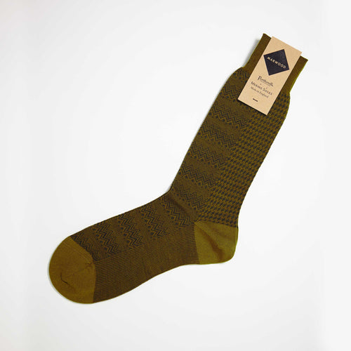 Size Small - Khaki Marwood Zigzag Merino Wool Socks