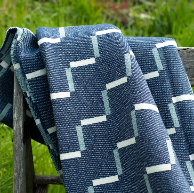 Indigo / Aqua Steps Wool Throw - A.L.Smith