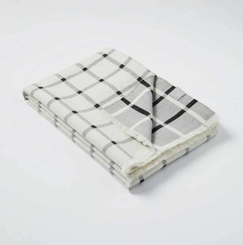 Grey Deco Check Wool Throw - A.L.Smith