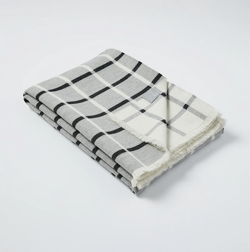 Grey Deco Check Wool Throw - A.L.Smith
