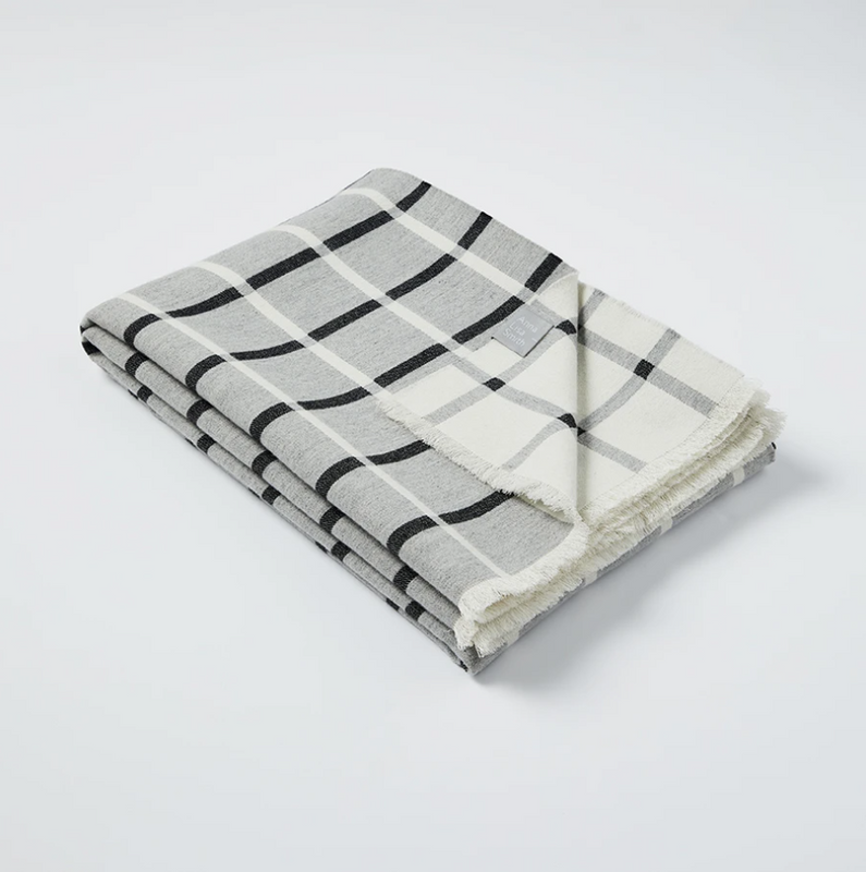 Grey Deco Check Wool Throw - A.L.Smith