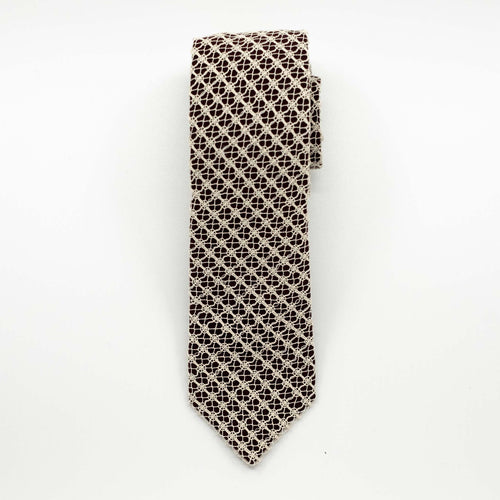 Ecru / Burgundy Mini-shield Lace Tie