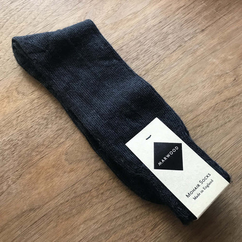 Size Medium - Black Plain Knit Mohair Socks