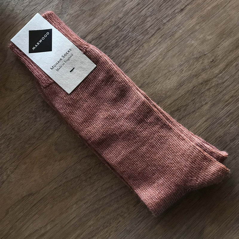 Size Medium - Rust Plain Knit Mohair Socks
