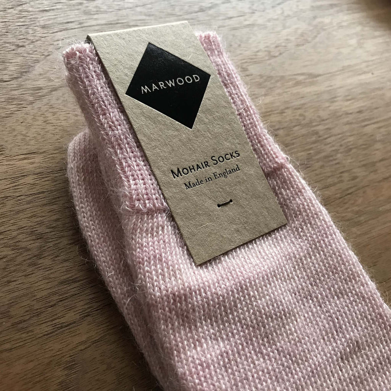 Size Medium - Pastel Pink Plain Knit Mohair Socks