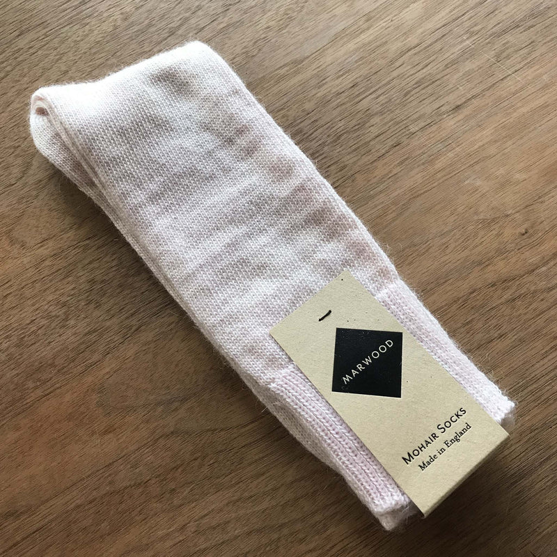 Size Medium - Pastel Pink Plain Knit Mohair Socks