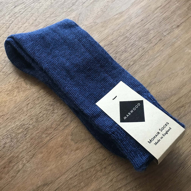 Size Medium - Navy Plain Knit Mohair Socks