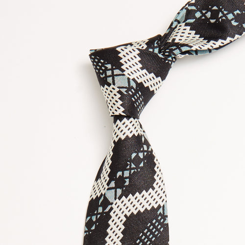Aqua Black Grid Stripe Silk Tie