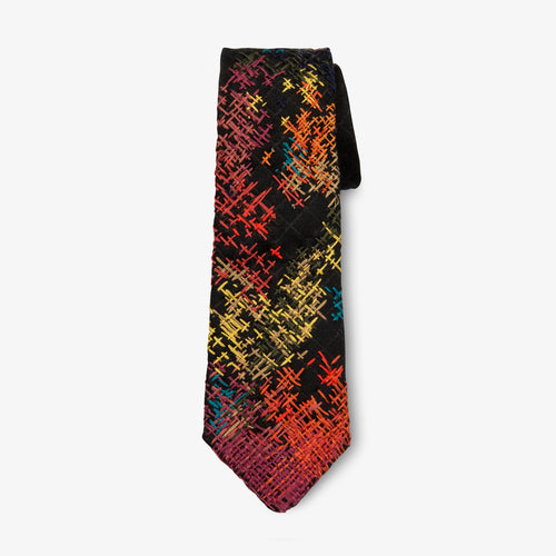 Black Multi Crosshatch Embroidered Tie