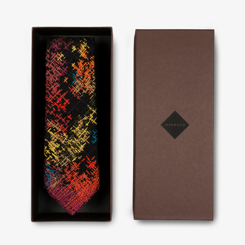 Black Multi Crosshatch Embroidered Tie