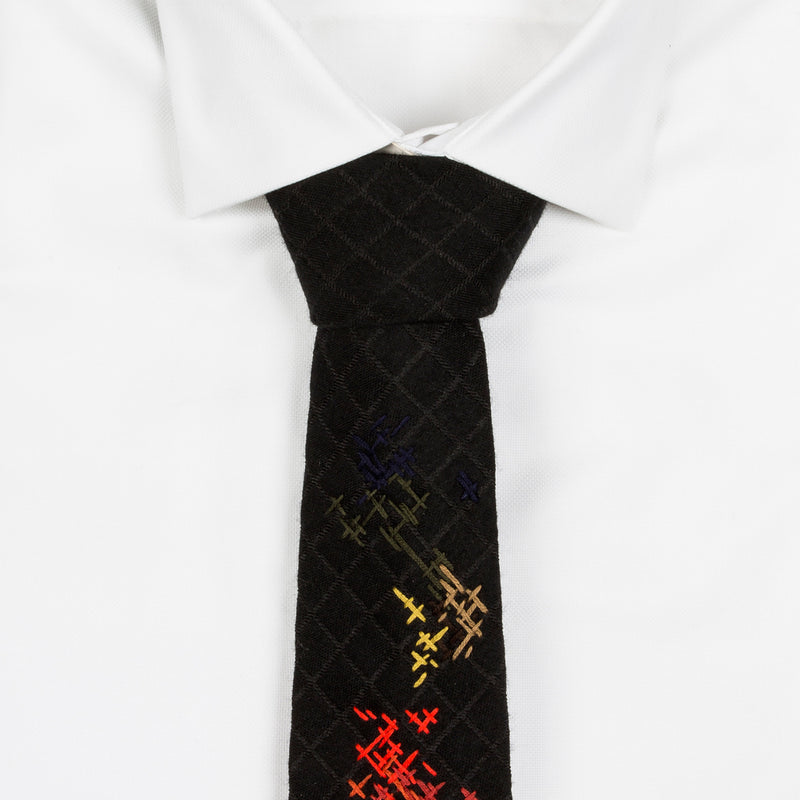 Black Multi Crosshatch Embroidered Tie