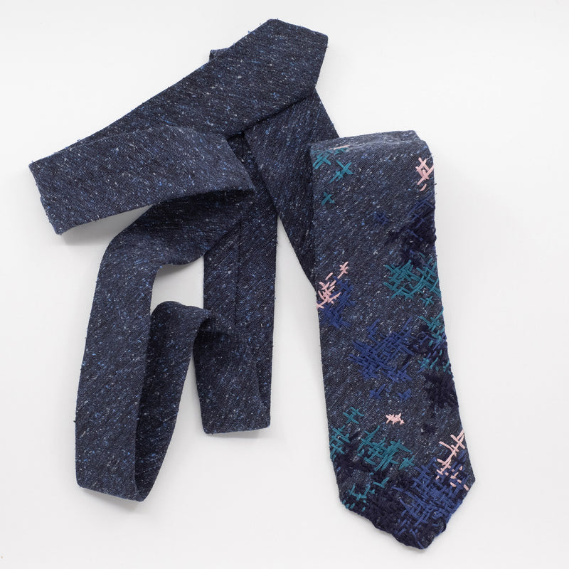Denim Blue Silk Embroidered Tie
