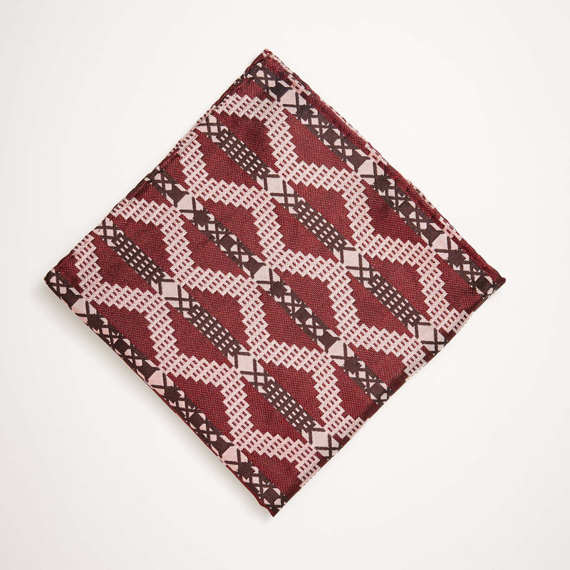 Burgundy Grid Stripe Silk Pocket Square