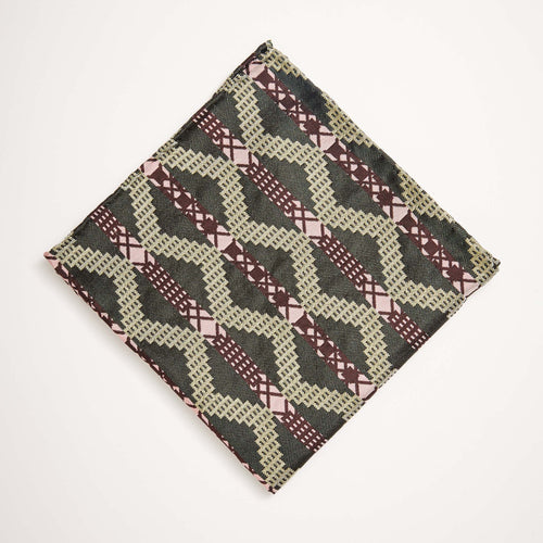 Green Grid Stripe Silk Pocket Square