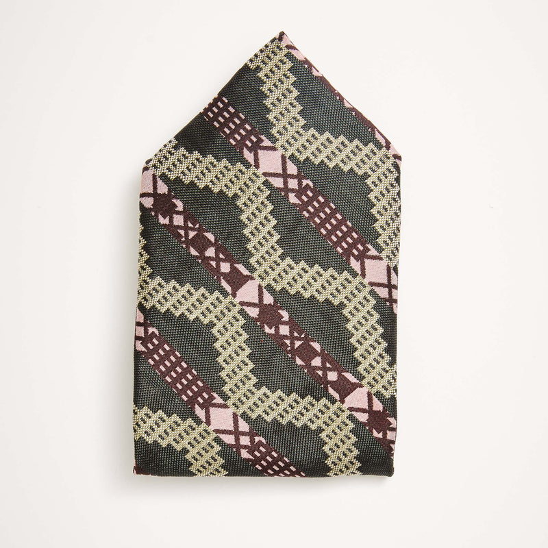 Green Grid Stripe Silk Pocket Square