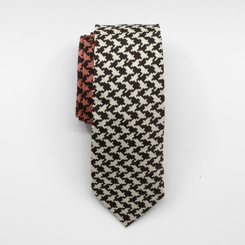 Brown & Coral Houndstooth Tie