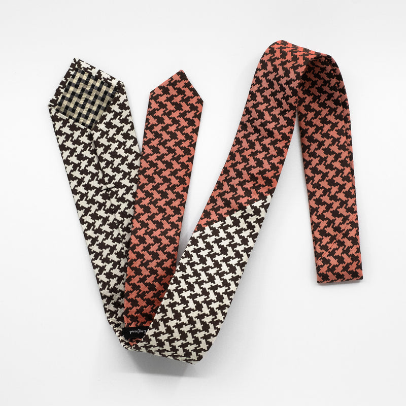 Brown & Coral Houndstooth Tie